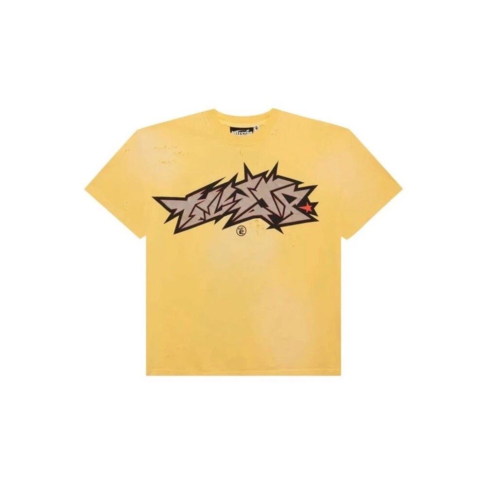 Size M - Hellstar Crack Print Faded Distressed Yellow Shirt💛 New/Authentic!